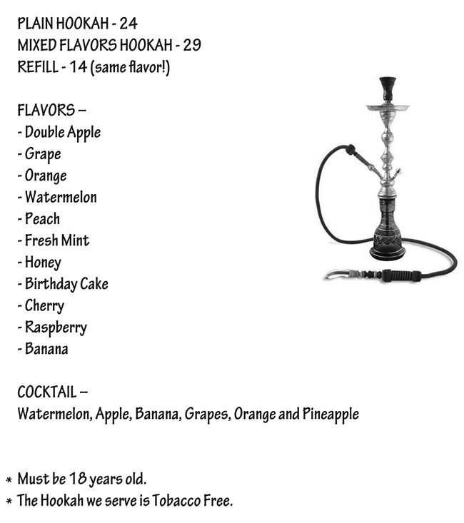 Silvana Hookah Menu